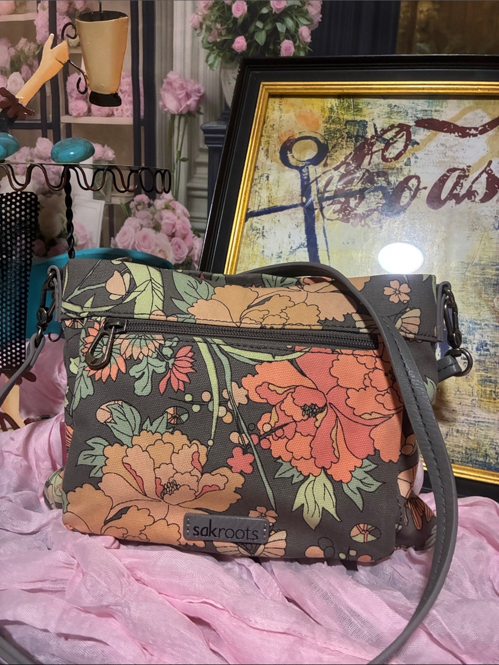 Sakroots Floral Crossbody Bag in Coral and Green